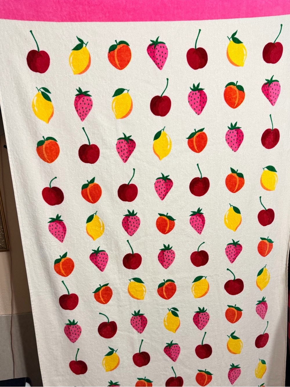kate spade Fruit Print Beach Towels with Pink Border - Picture 2 of 8